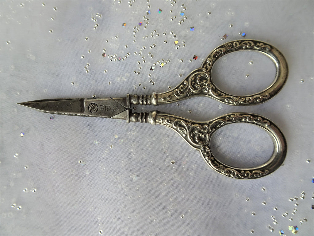 BEAUTIFUL Antique Birks Sterling Silver Scissors, Repousse Silver